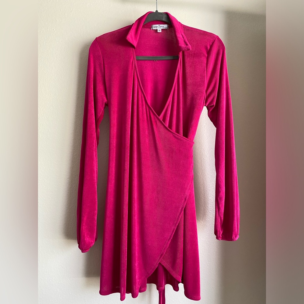 Velvet Torch Faux Wrap Strech Dress